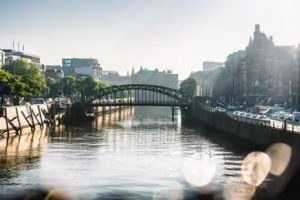 Bridge over canal in Hamburg's Speicherstadt
